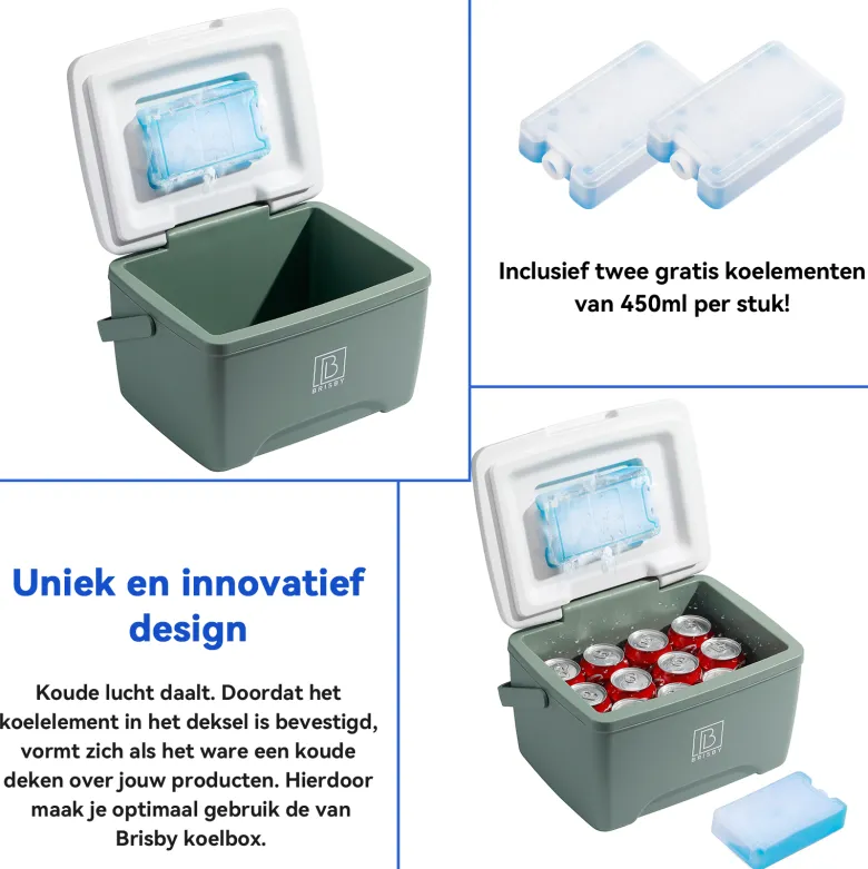 Brisby 8 liter koelbox met 2 koelelementen - Green