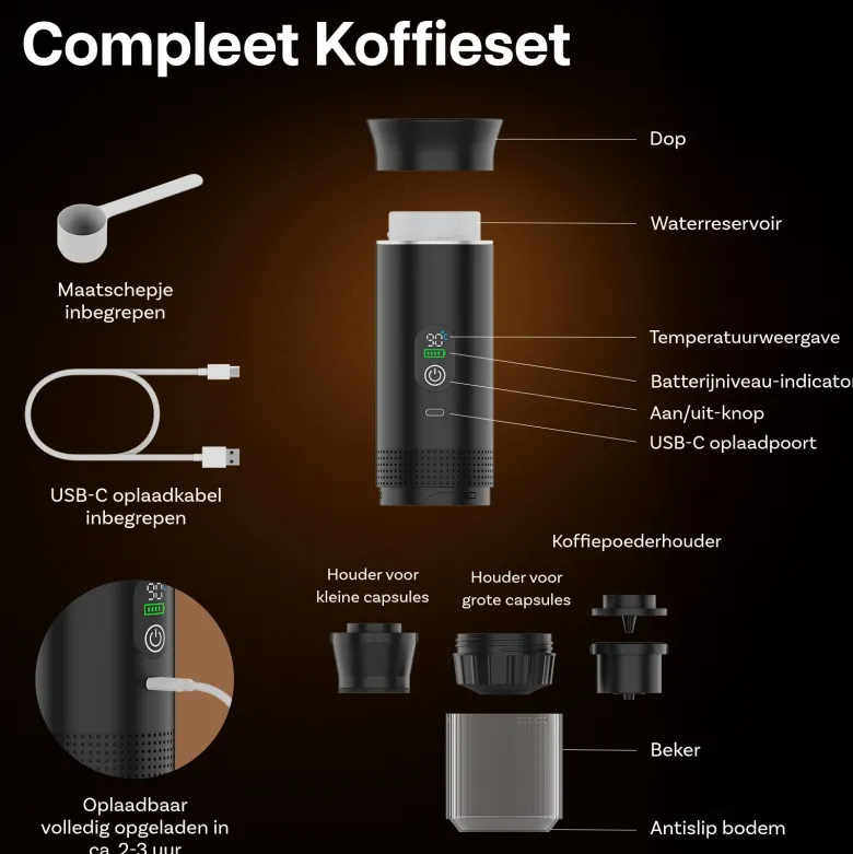 Campingwise draagbare espressomachine - Black