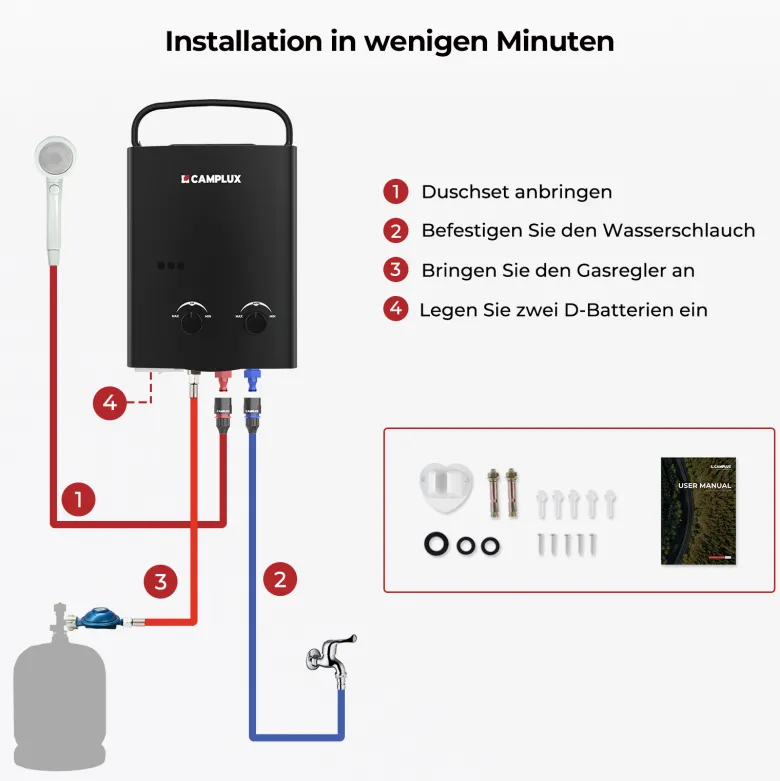 Camplux AY132B 5 liter draagbare geiser - 50 mbar