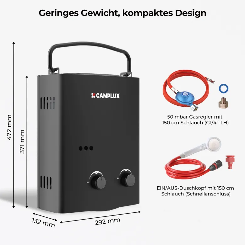 Camplux AY132B 5 liter draagbare geiser - 50 mbar
