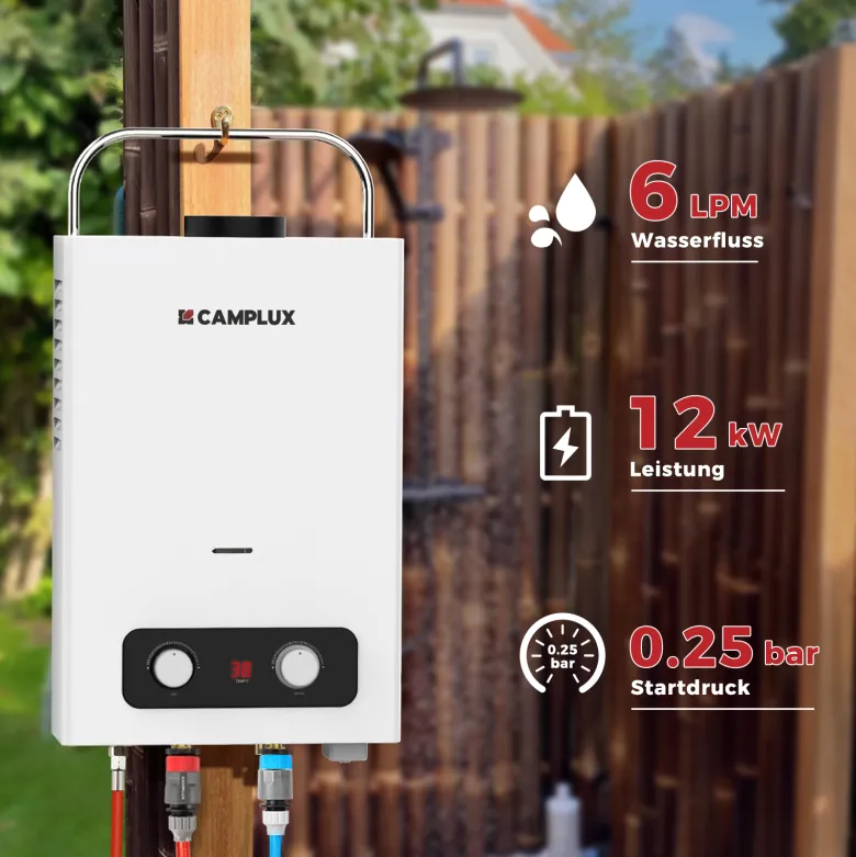 Camplux BD158 6 liter draagbare geiser - 50 mbar