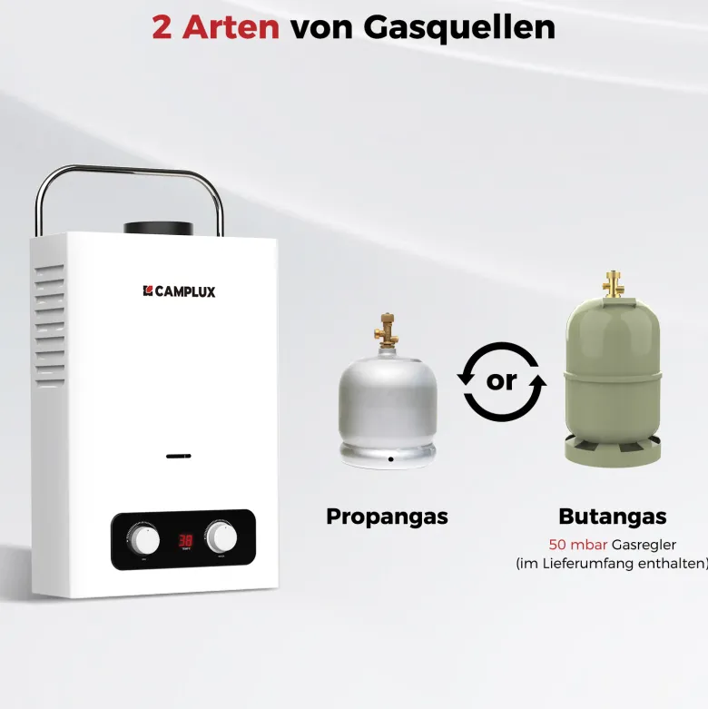 Camplux BD158 6 liter draagbare geiser - 50 mbar