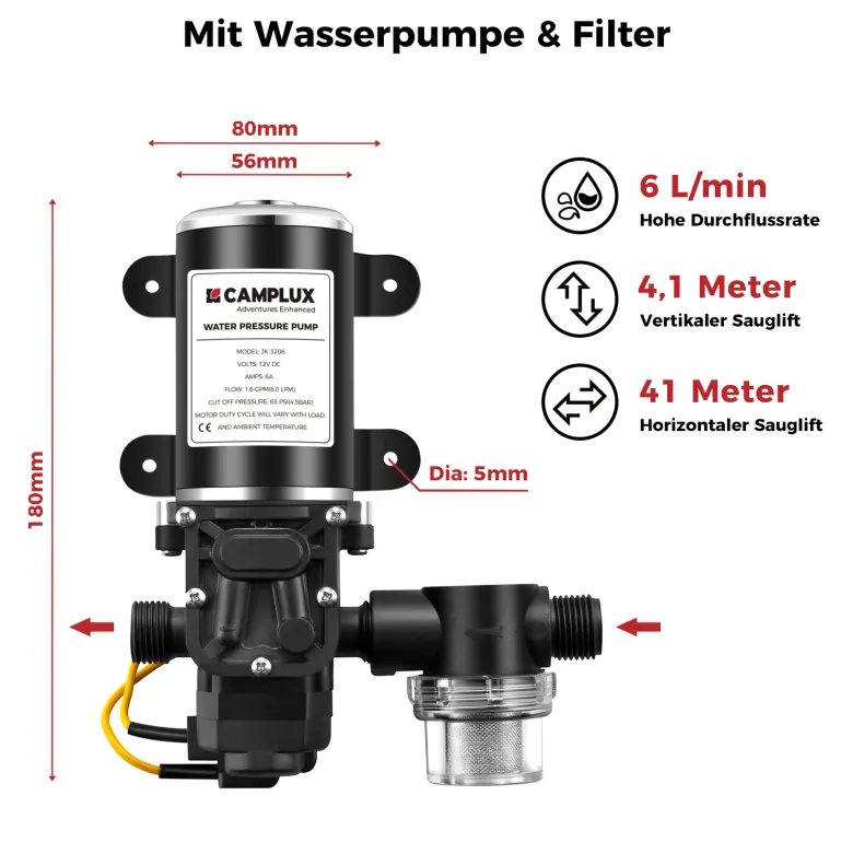 Camplux BW158 6 liter geiser met pomp en regenkap - 50 mbar