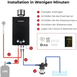 Camplux BW264 10 liter geiser met pomp en regenkap - 50 mbar