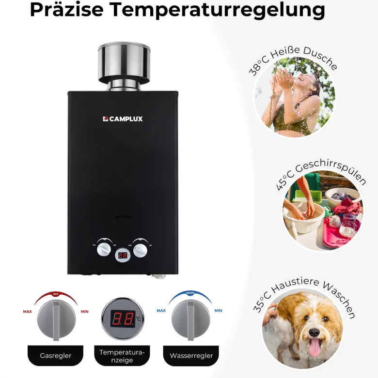 Camplux BW264 10 liter geiser met regenkap - 50 mbar
