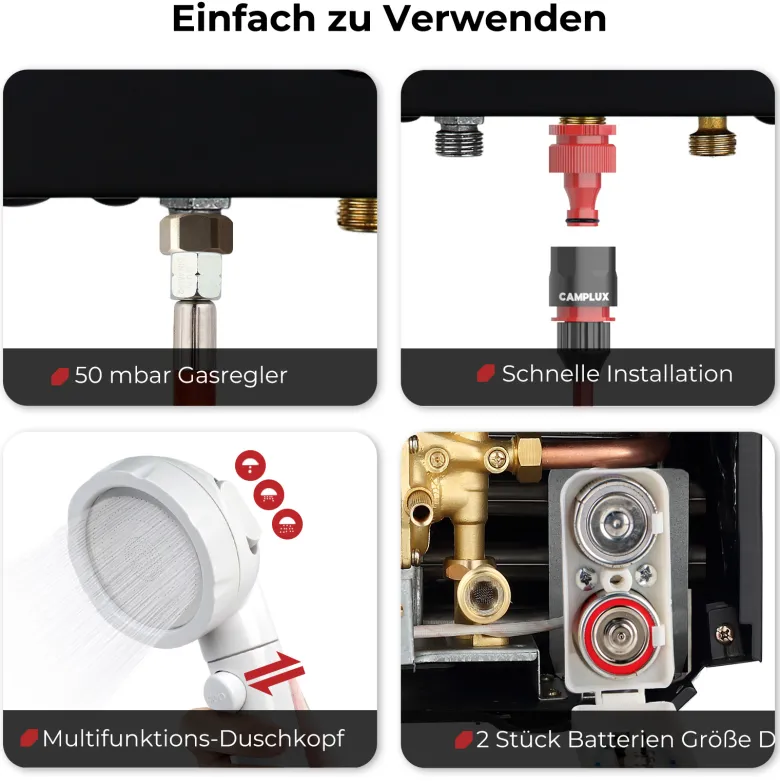 Camplux BW264 10 liter geiser met regenkap - 50 mbar