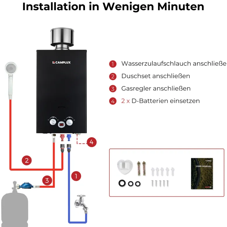 Camplux BW264 10 liter geiser met regenkap - 50 mbar