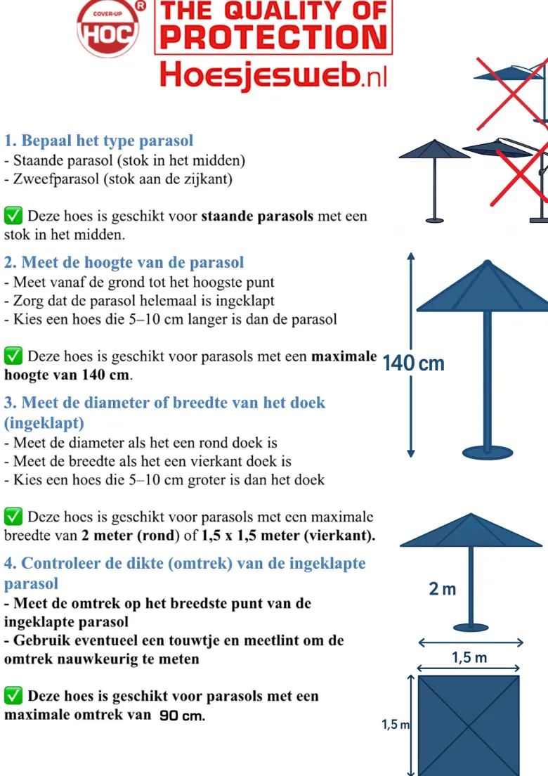 CUHOC Diamond 140 x 19 x 32 cm stokparasol hoes