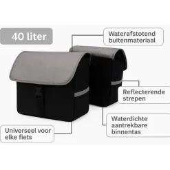 CUHOC 20 liter dubbele fietstas met kliksysteem en reflectie