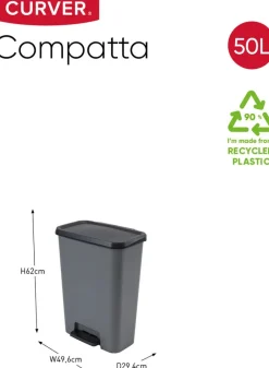 Curver Compatta 50 liter prullenbak - Grijs/Zwart