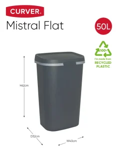 Curver Mistral Flat 50 liter prullenbak - Antraciet