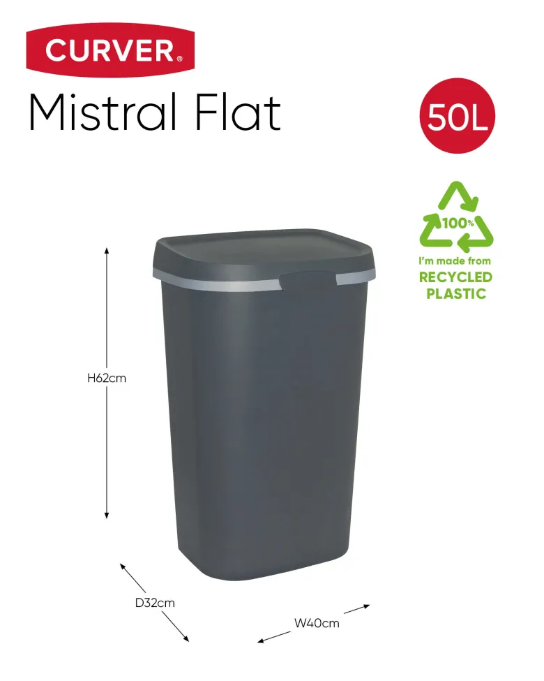 Curver Mistral Flat 50 liter prullenbak - Antraciet