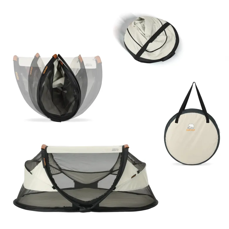 Deryan Baby Luxe campingbedje met leren handvatten - Ivory