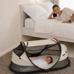 Deryan Baby Luxe campingbedje met leren handvatten - Ivory