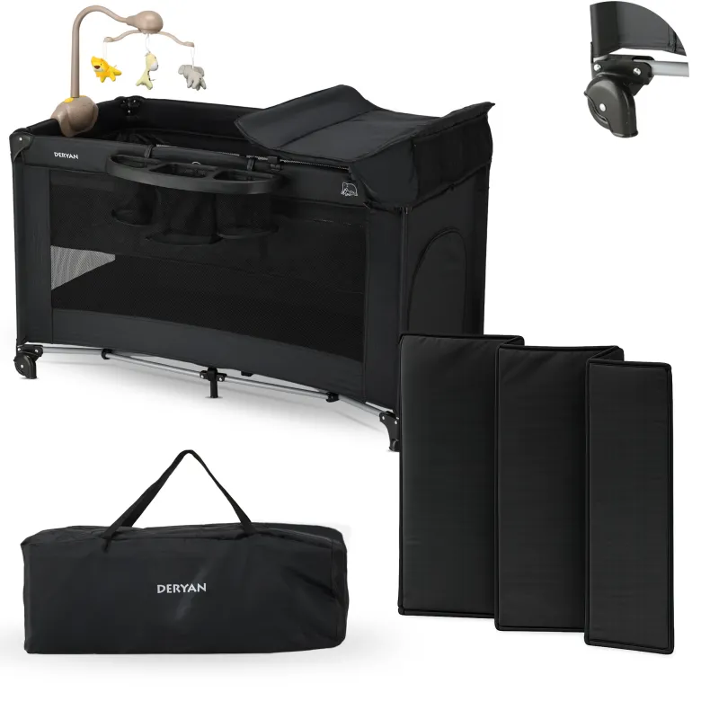 Deryan Believer campingbedje met matras en verschoonblad - Black