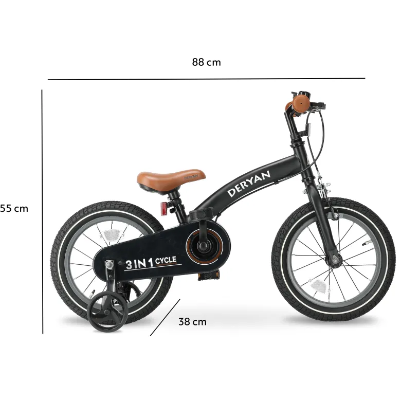 Deryan 14 inch Luxe 3-in-1 kinderfiets - Black
