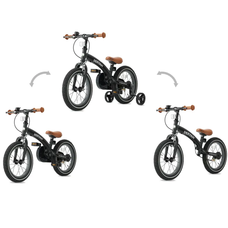 Deryan 14 inch Luxe 3-in-1 kinderfiets - Black