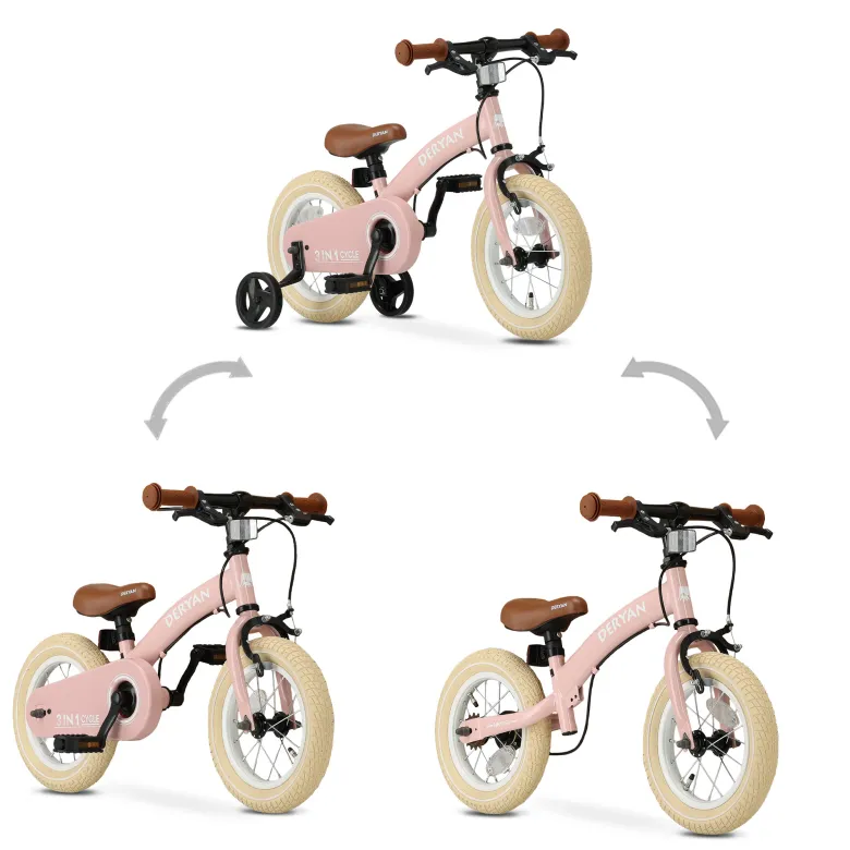 Deryan 12 inch Luxe 3-in-1 kinderfiets - Pink