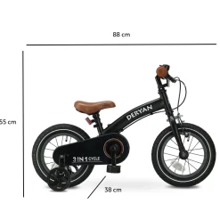 Deryan 12 inch Luxe 3-in-1 kinderfiets - Black
