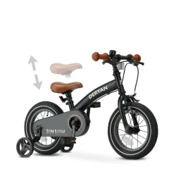 Deryan 12 inch Luxe 3-in-1 kinderfiets - Black
