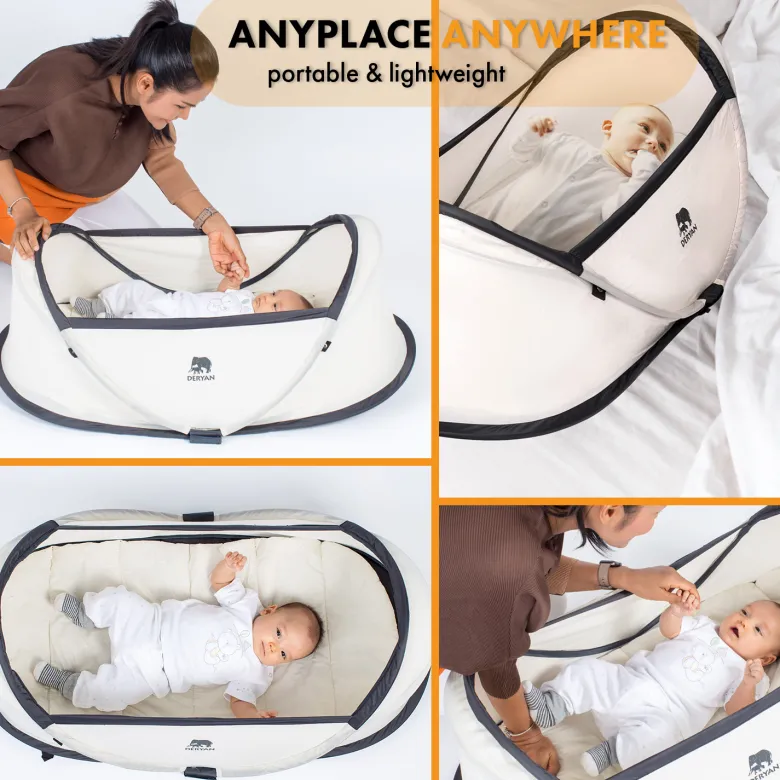 Deryan Infant Pop-Up BabyBox met klamboe - Cream