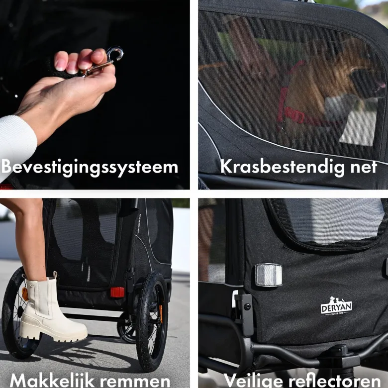 Deryan 2-in-1 opvouwbare hondenfietskar