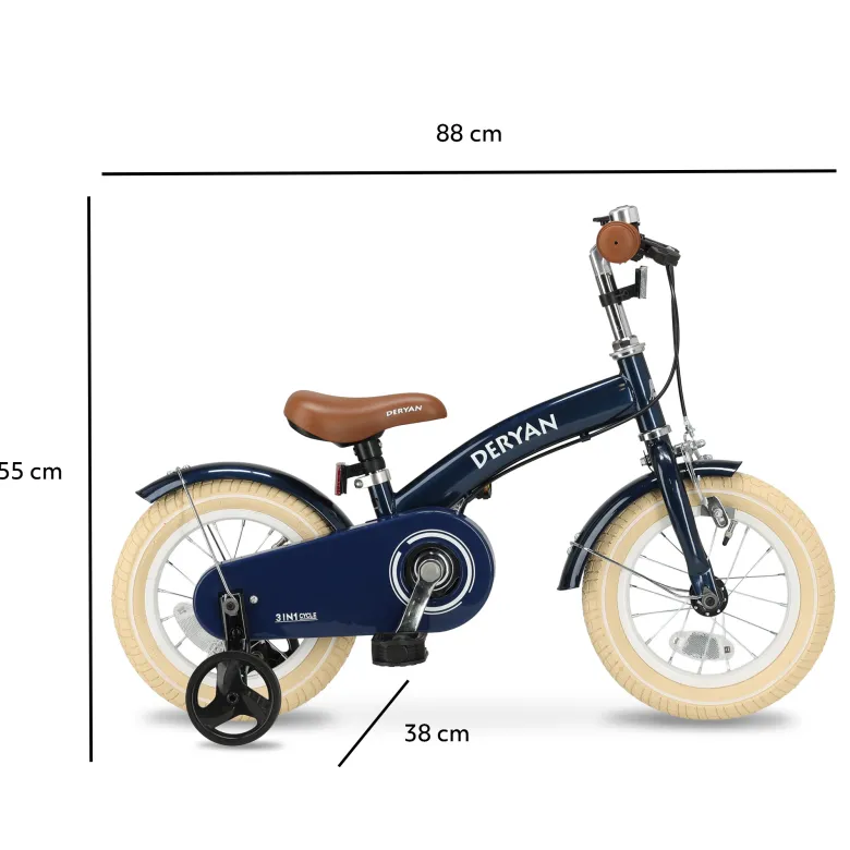 Deryan Luxe 3-in-1 Blue kinderfiets - 12 inch
