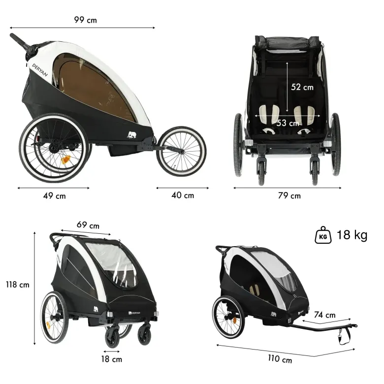 Deryan Luxe 3-in-1 fietskar - Black/Cream