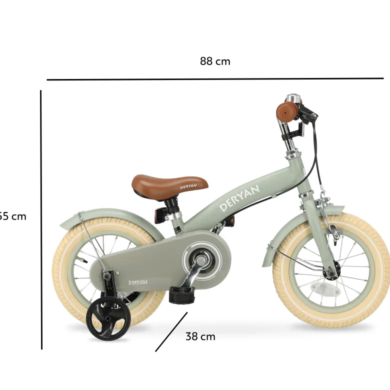 Deryan Luxe 3-in-1 Green kinderfiets - 12 inch