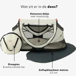 Deryan Peuter Luxe bedje met matras en leren handvatten - Ivory