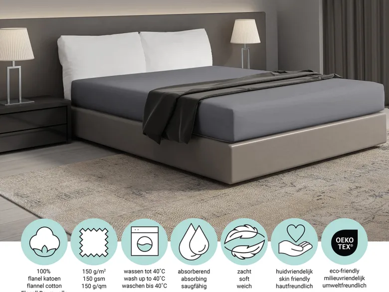 DoubleDry Flanel 180x200 cm hoeslaken - grijs
