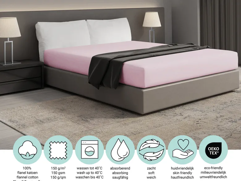 DoubleDry Flanel 140x200 cm hoeslaken - lichtroze
