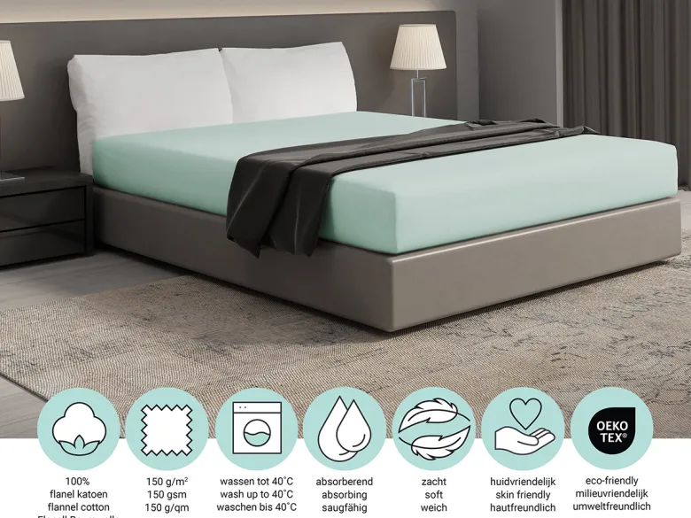 DoubleDry Flanel 140x200 cm hoeslaken - mint