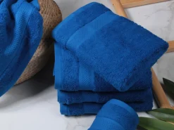 DoubleDry Hotel 16 x 21 cm set van 6 washandjes - blauw