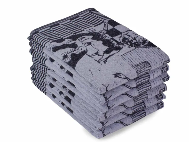 DoubleDry Koe 50 x 70 cm set van 6 theedoeken - zwart