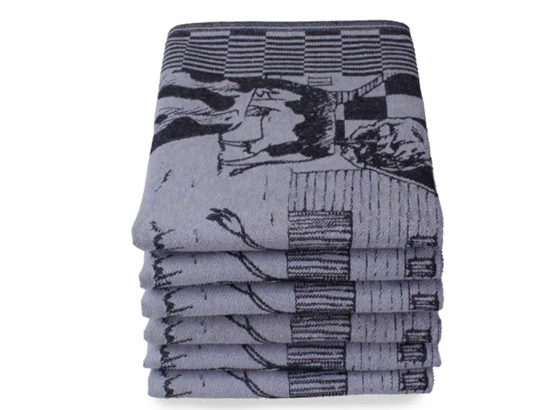 DoubleDry Koe 50 x 70 cm set van 6 theedoeken - zwart