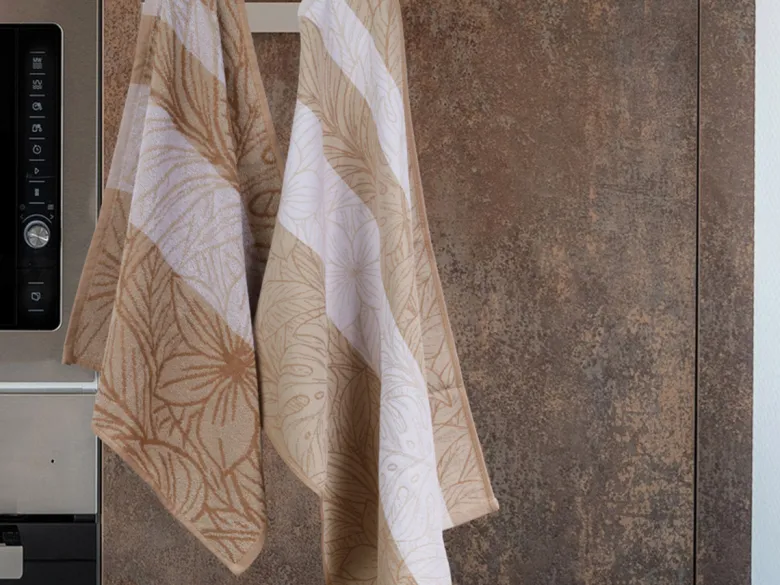 DoubleDry Leaves 50 x 50 cm set van 6 keukendoeken - lichtbeige