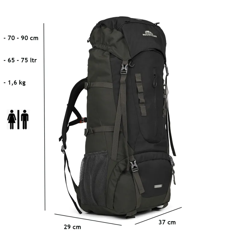Dutch Mountains 65-75 liter backpack met regenhoes - Black