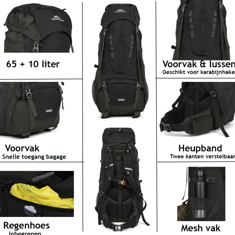 Dutch Mountains 65-75 liter backpack met regenhoes - Black
