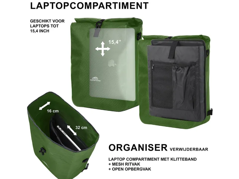 Dutch Mountains 28 liter 3 in 1 enkele fietstas - Green