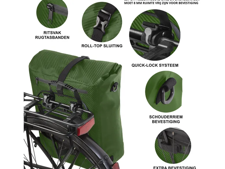 Dutch Mountains 28 liter 3 in 1 enkele fietstas - Green