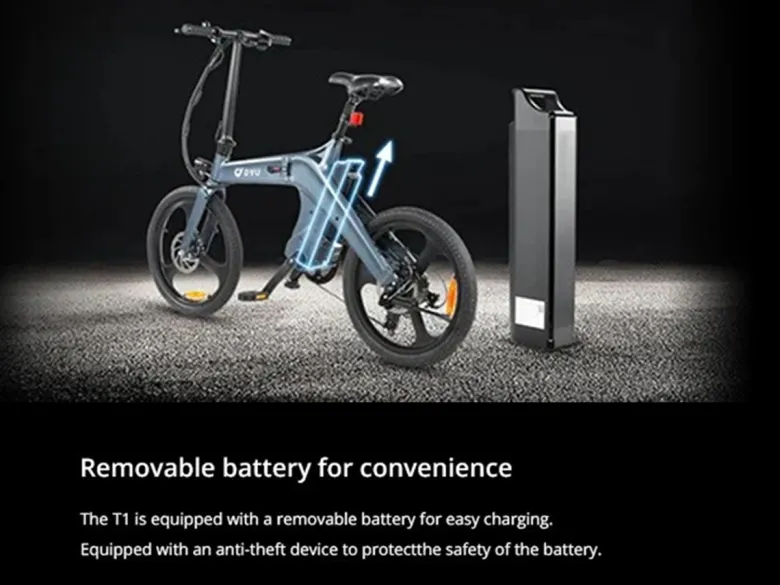 DYU T1 10Ah Elektrische vouwfiets - Grey