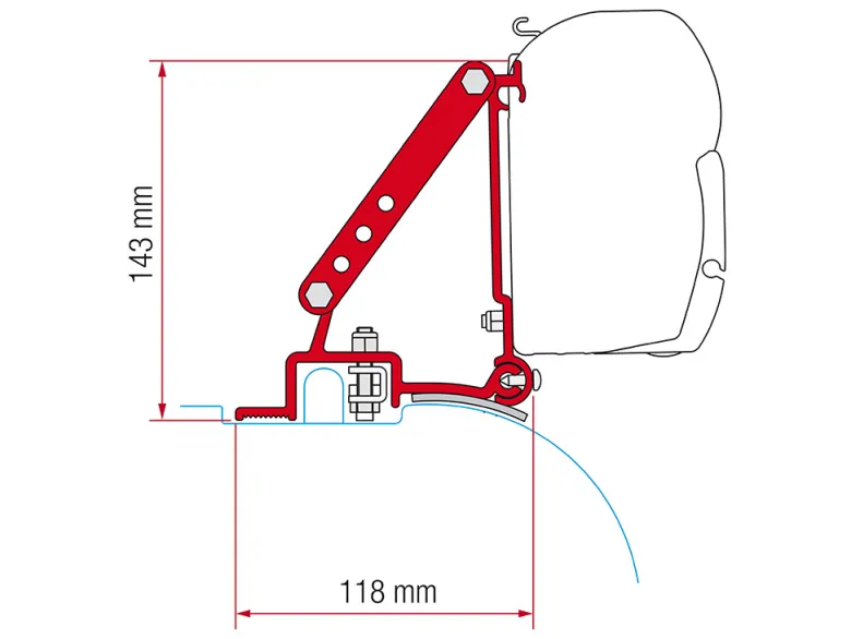 Fiamma F45 adapter Fiat Ducato Jumper Boxer High Roof na 1994 voor 06-2006
