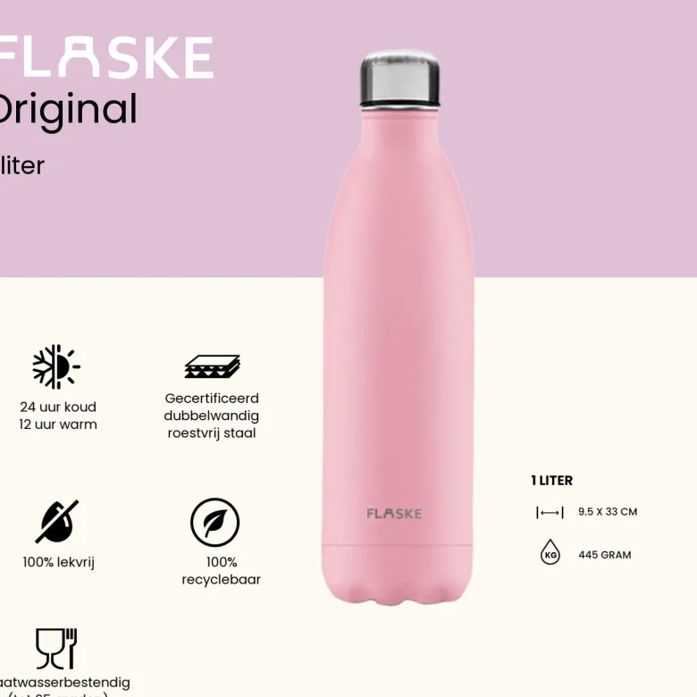 Flaske 1 liter rvs drinkfles - flower