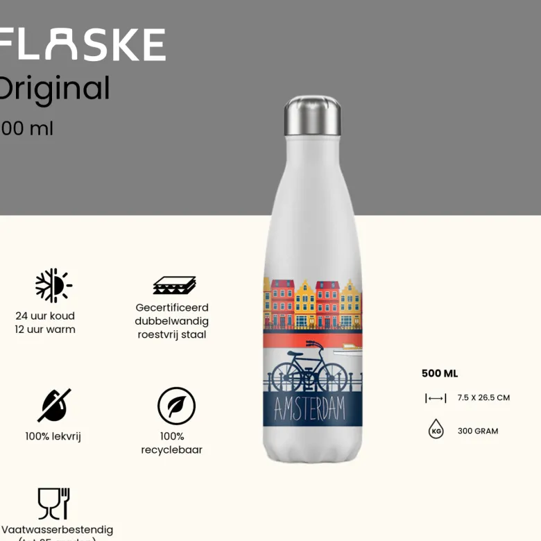 FLASKE 500 ml RVS Drinkfles - Amsterdam Avenue