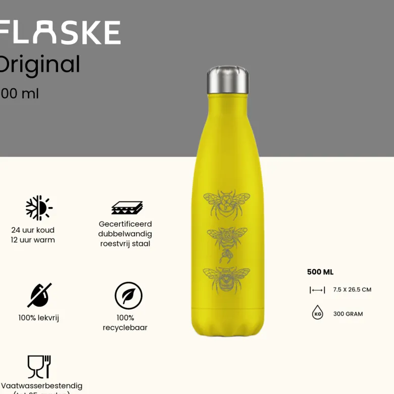 FLASKE 500 ml RVS Drinkfles - Bees