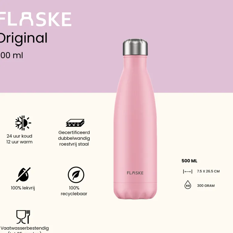 Flaske 500 ml rvs drinkfles - flower