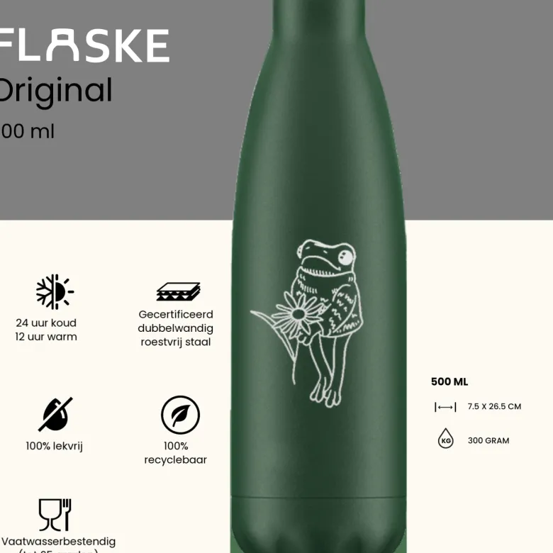 FLASKE 500 ml RVS drinkfles - Flower Frog