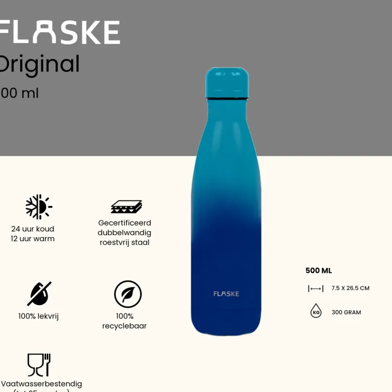 Flaske 500 ml rvs drinkfles - gradient skye