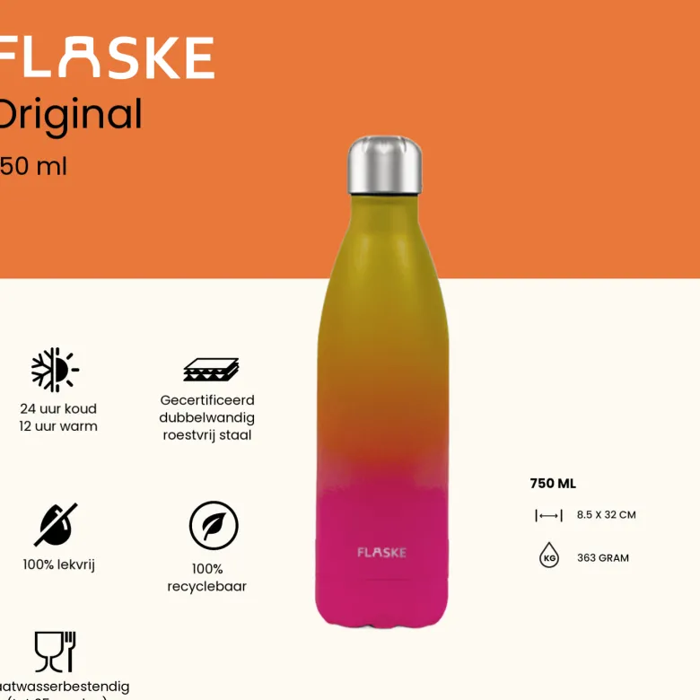 FLASKE 750 ml RVS Drinkfles - Gradient Sunset